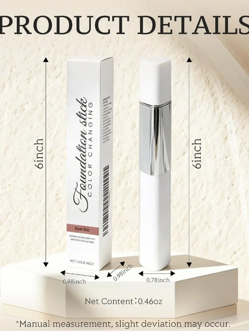 Color-Changing Foundation Stick with Brush, 2-in-1 Makeup & Concealer, Ivory